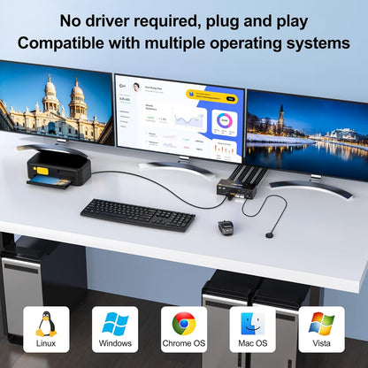 KVM Switch 3 PC 3 monitoren 4K @144Hz/8K @60Hz, Triple Monitor HDMI DP KVM-switches met bekabelde afstandsbediening, voeding en USB 3.0-kabel inbegrepen