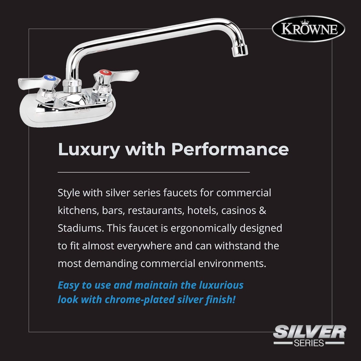 Krowne 10-410L - Commercial Series 10" Center Wall Mount Faucet, 10" Spout, Low Lead