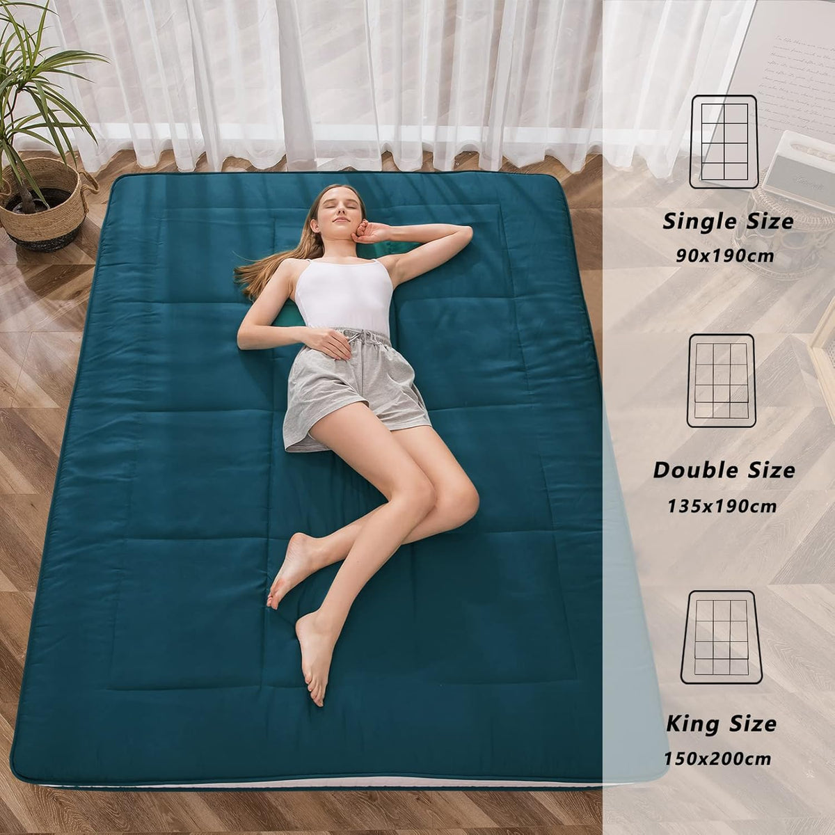 Maxyoyo Futon matras, gewatteerde Japanse vloermatras, gewatteerd, extra dik opvouwbaar slaapkussen, ademend vloerligbed, logeerbed (arduinkleur, tweepersoons)