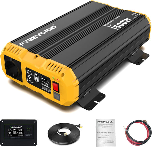 Omvormer 12V naar 230V Zuivere Sinus 1500W/3000W Spanningsomvormer 12V 230V Met een externe LCD-controller, geschikt voor campers en elektrische installaties in huis