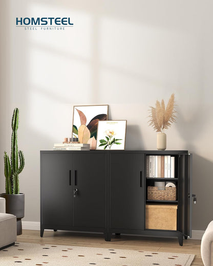 Dossierkast, afsluitbare garagekast, 2-laags kantoorkast, werkplaatskast met verstelbare planken, voor kantoor, garage en huishoudkamer, 40 x 80 x 100 cm, Zwart