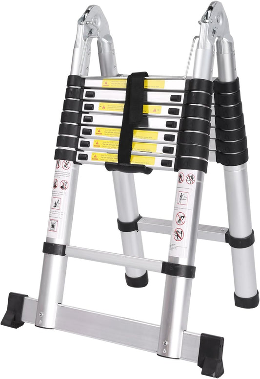 5 m vouwladder, aluminium, 2,5 m + 2,5 m, telescopische ladder, draagbaar, 16 antislip treden, belastbaar tot 150 kg