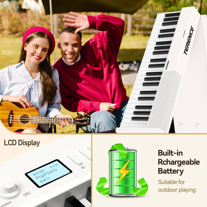 E Piano 88 toetsen – Keyboard Piano – Digitale Piano – Elektrische Piano – 88 Toetsen Keyboard – Opvouwbaar – Bluetooth & MIDI – Wit