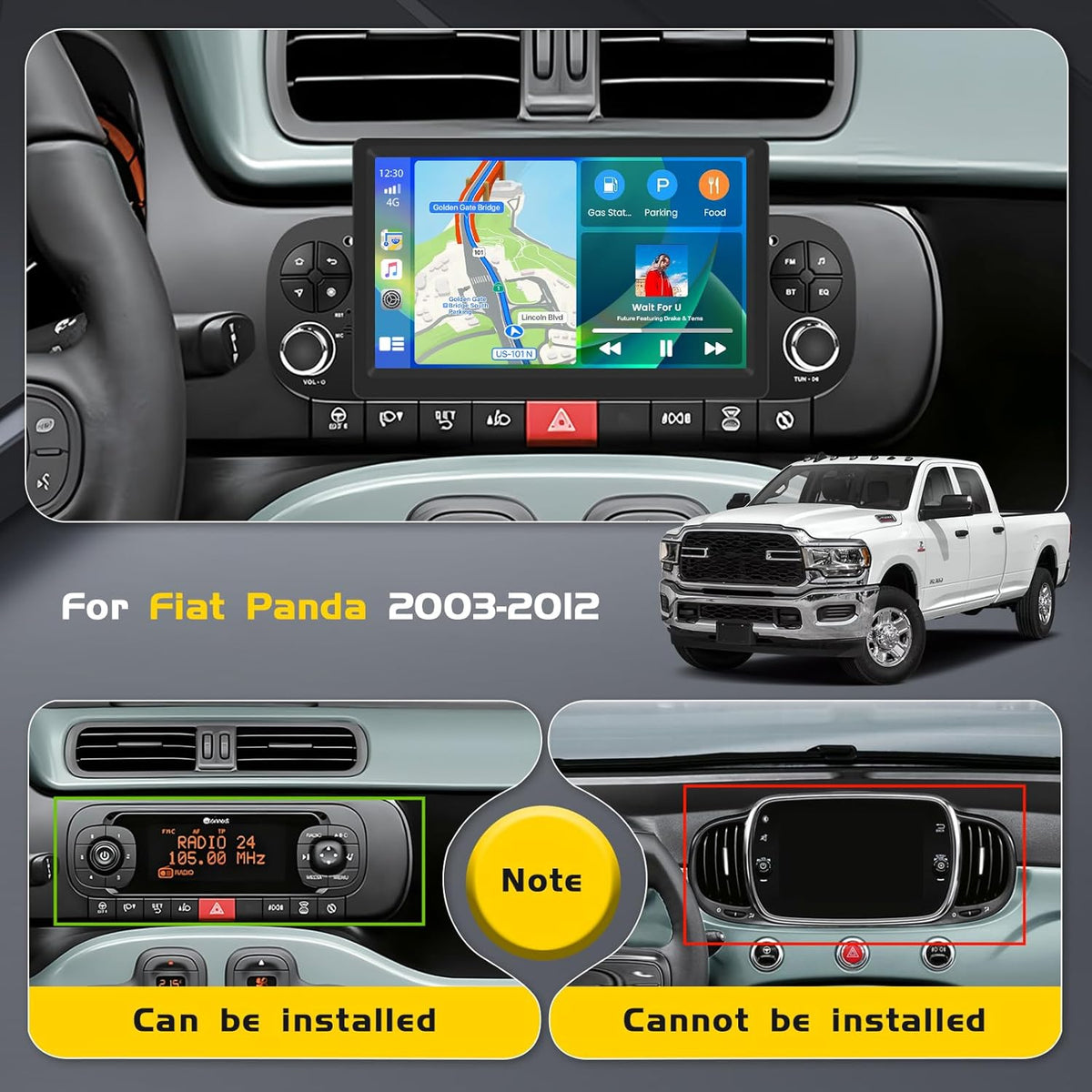 Android 15 Autoradio – Touchscreen Autoradio – Multimediascherm – Navigatiesysteem – Bluetooth Autoradio – Geschikt Voor 2003-2012 Uitvoering – Draadloze CarPlay & Android Auto – 7 Inch Touchscreen