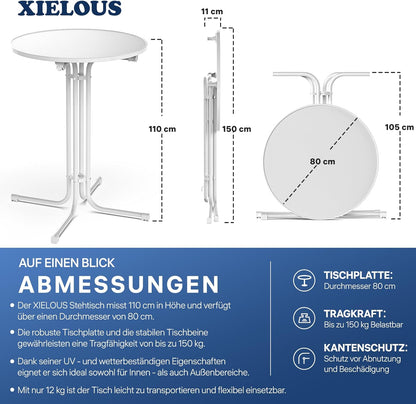 Statafel - 80 cm inklapbare ronde houten statafel met afdekking, weerbestendig voor tuinen, bistro's, bruiloften en outdoor - gelegenheden (wit)