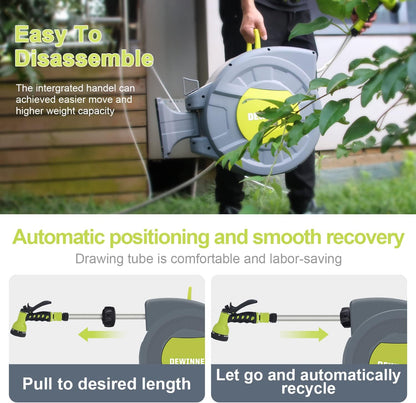 DEWINNER Automatische tuinslanghaspel, 20 + 2 m, automatische wandroller, met sproeimondstuk, automatische oprolhouder, intensief gebruik, irrigatie buiten de slang