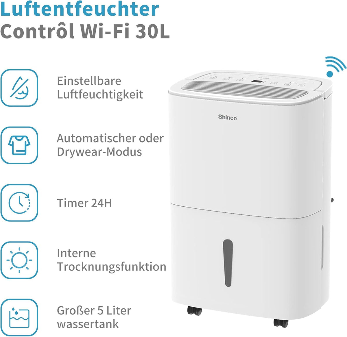 Luchtontvochtiger – Vochtvanger – Ontvochtiger – Kamerontvochtiger – Vochtverwijderaar – 30 Liter Per Dag – Wifi Met Automatische Herstart