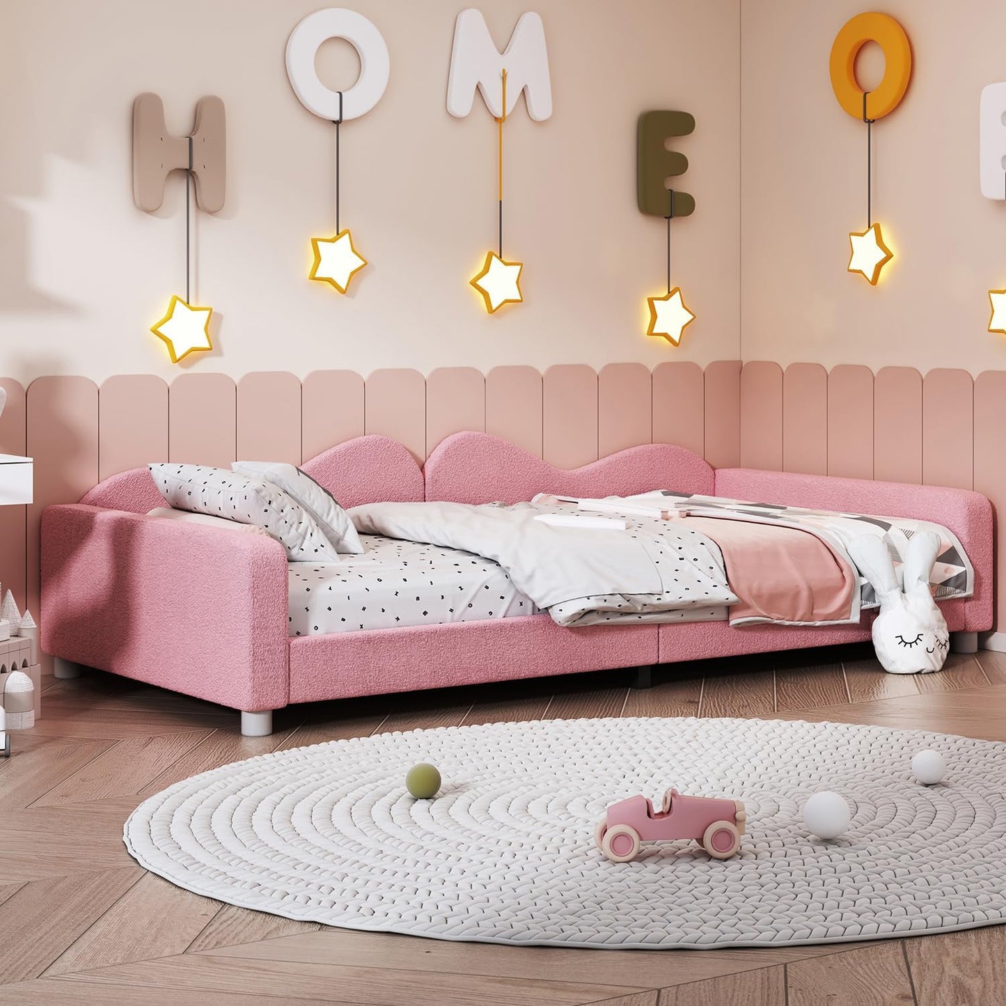 Kinderbedkussen Bed - Slaapbank Frame - Teddy Doek Multifunctionele - Rugleuning Armleuning Zacht Bed - Eugdbed Gastenbed - 90*200 cm - 01 Roze