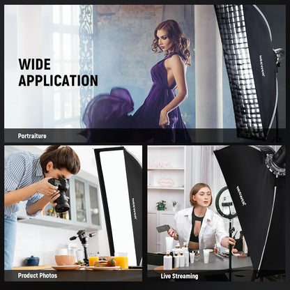 Softbox – Studioverlichting – Fotografieverlichting – Videolicht – Lichtvormer – Rechthoekig 12 x 47 Inch – Bowens Houder Met Honingraatrooster En 2 Diffusers