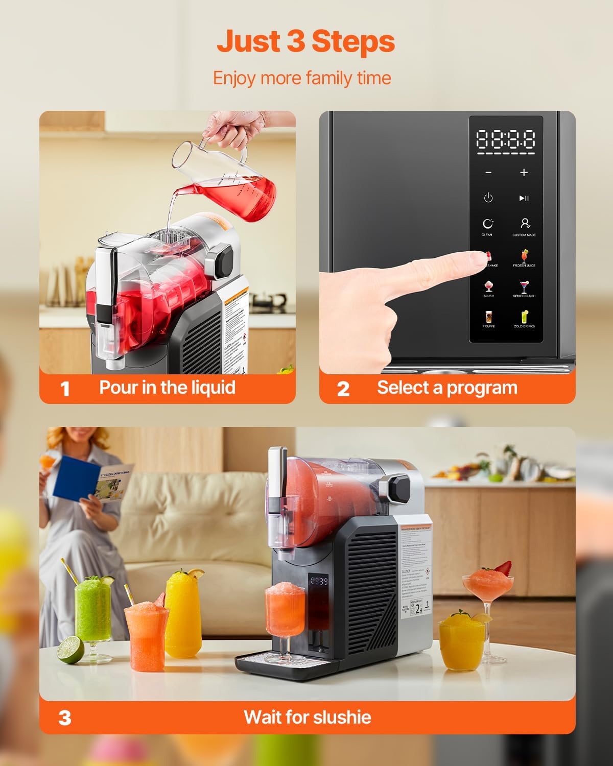 VEVOR - Slushie machine 2 l/68 oz, zonder ijs, slushie machine voor thuis, bevroren drankmachine met 6 vooraf ingestelde programma's, zelfreinigende madeliefjesmachine