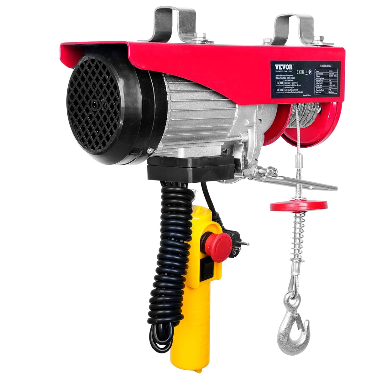 VEVOR Electric winch 300kg to 600kg lifting height 12m cable motor winch 1150W copper motor pulley 10m/min lifting speed lift with cable remote control cable lift chain hoist
