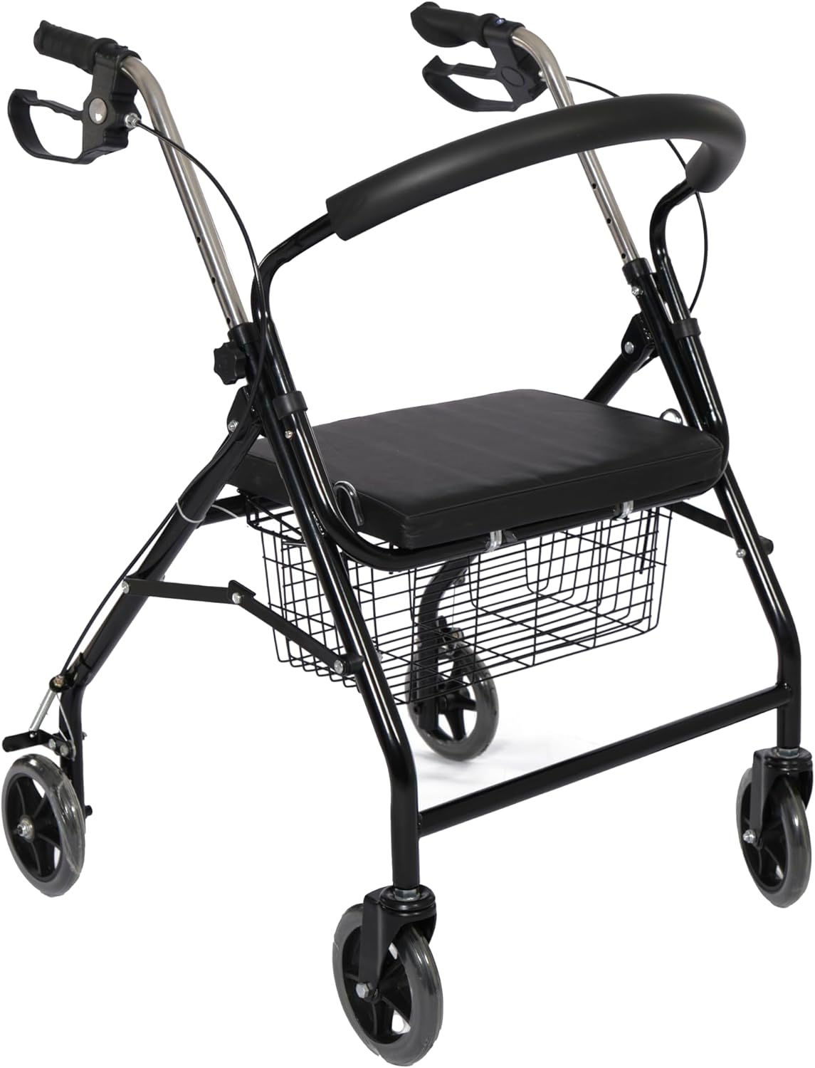 FERRUCCI COMFORT Rollator, inklapbaar, ultralicht, met wielen, remmen, mand en ergonomische zitting voor senioren, 4 remwielen, Europese CE-markering, zwart