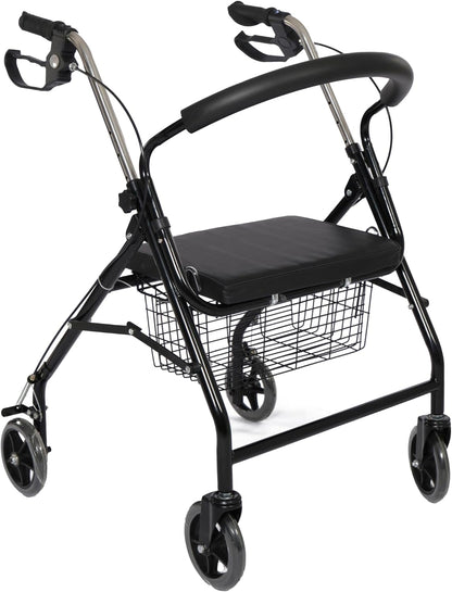 FERRUCCI COMFORT Rollator, inklapbaar, ultralicht, met wielen, remmen, mand en ergonomische zitting voor senioren, 4 remwielen, Europese CE-markering, zwart