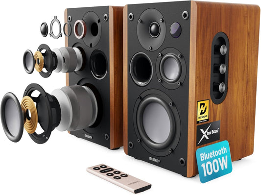 Bluetooth Luidsprekerboxen Set – Boekenplank Speakers – Actieve Luidsprekers – Stereo Luidsprekers – Plankluidsprekers – 100 W Vermogen – HDMI ARC, Optisch, AUX En Phono
