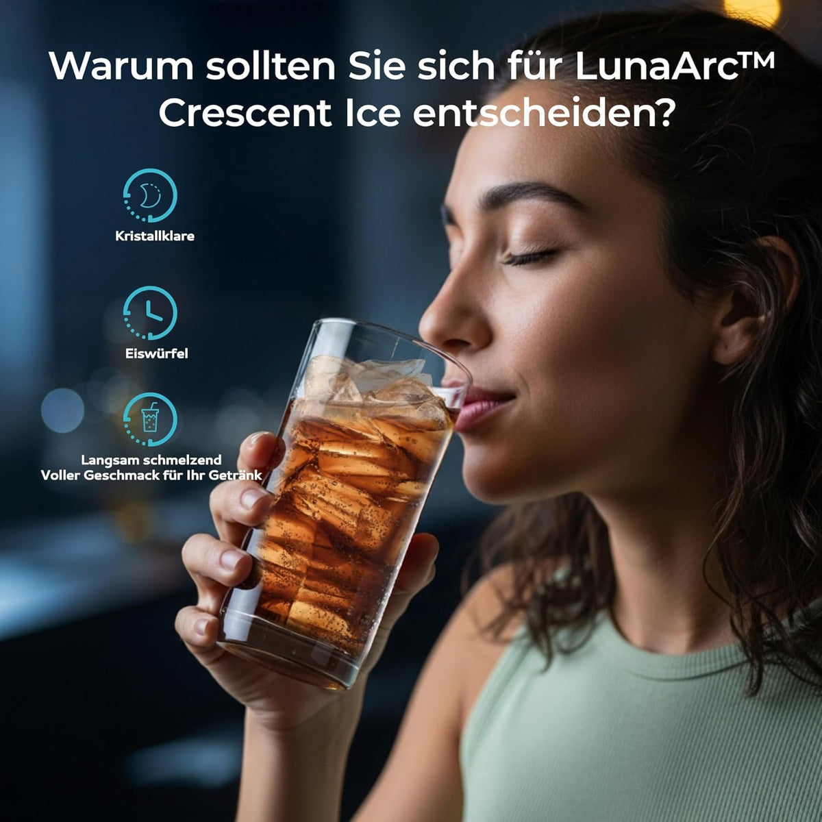EUHOMY LunaArc IJsblokjesmachine, halve maan, 1600 stuks/24 uur, 16 ijsblokjes in 12 minuten, 1,8 l, zelfreinigend, 3 maten ijs voor whisky/koffie/dranken