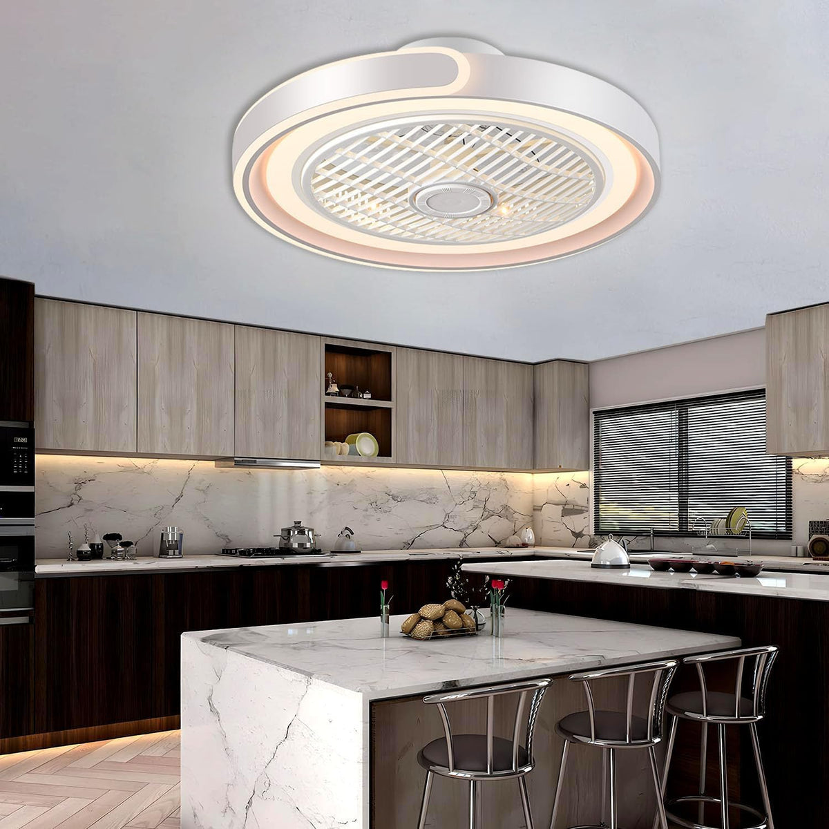 ASJK Stille Plafondventilator 72W 7200 lm met Verlichting, Plafondventilator Plafondlamp met Afstandsbediening 6 Windsnelheden, 3 Kleurtemperaturen, 6 Omkeerbare Snelheden. Wit
