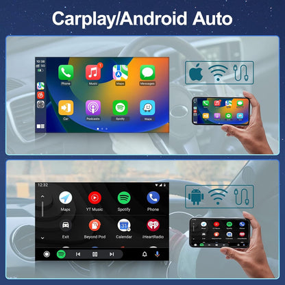 【2+32G】Draadloze Carplay 10,1" Android autoradio 2 Din Android autospiegel link scherm, radio met Bluetooth/Wifi 26 UI FM/RDS stuurbediening GPS EQ MIC met AHD achteruitrijcamera