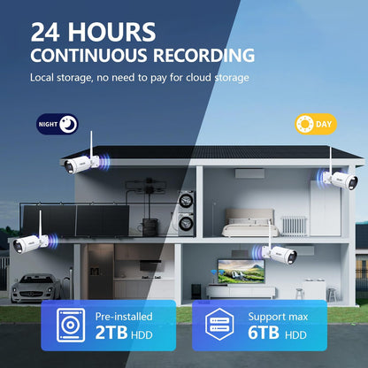 Bewakingscamera Systeem – Beveiligingscamera – CCTV Camera – Draadloos Camerasysteem – Outdoor Camera – 8MP 4K Resolutie – 2TB Harde Schijf