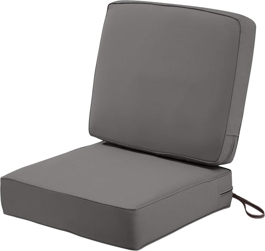 Classic Accessories Montlake Water-Resistant 25 x 25 x 5 Inch (seat)/25 x 22 x 4 Inch (back) Patio Cushion Set, Light Charcoal Grey, Chaise Lounge Cushions Outdoor