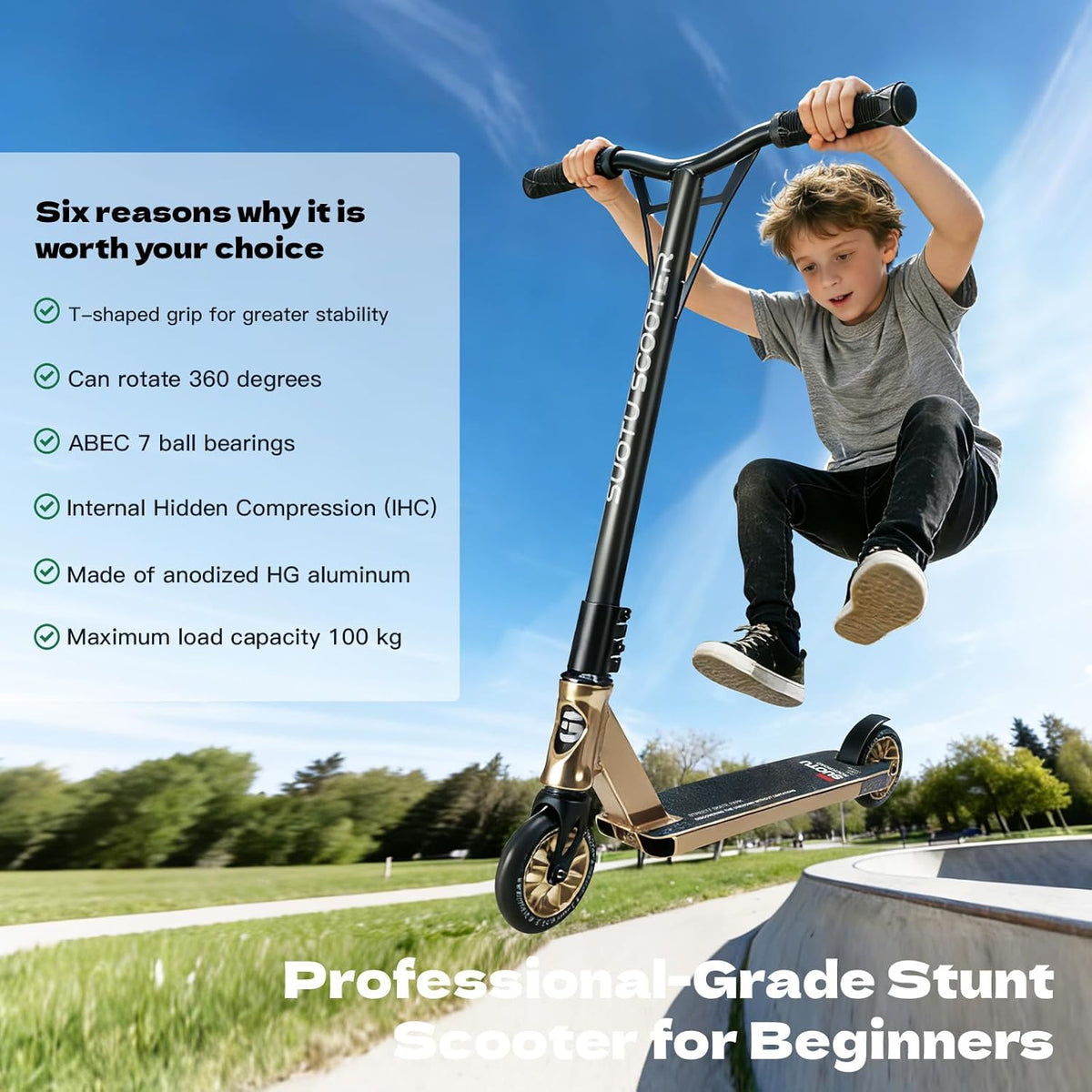 SUOTU Professionele Stuntstep, 360° Besturing, Stunt Scooter met 110mm PU Wielen, Trick Scooter voor Kinderen, Tieners en Volwassenen, Laadvermogen: 100 kg, Aluminium