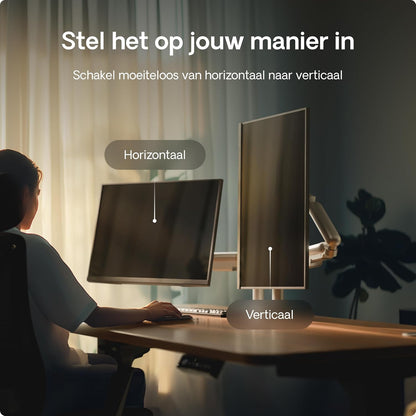 Desktronic Dual Monitor Bracket, Up to 34" & 8kg, 360° Rotation, Height Adjustable, Sturdy, Easy Installation, For Large Screens, Ergonomic Design, Compatible with All VESA 75/100, White - QUORE