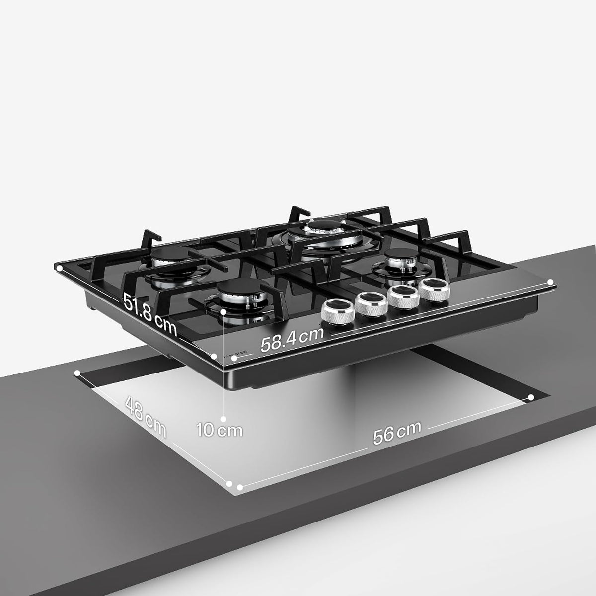 Gaskookplaat – Gasfornuis – Gasstel – Inbouwkookplaat – Kookplaat 4 Branders – 60 cm Breed – 8000 W Vermogen – Vlamuitvalbeveiliging & Elektrische Ontsteking