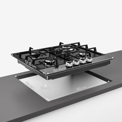Gaskookplaat – Gasfornuis – Gasstel – Inbouwkookplaat – Kookplaat 4 Branders – 60 cm Breed – 8000 W Vermogen – Vlamuitvalbeveiliging & Elektrische Ontsteking
