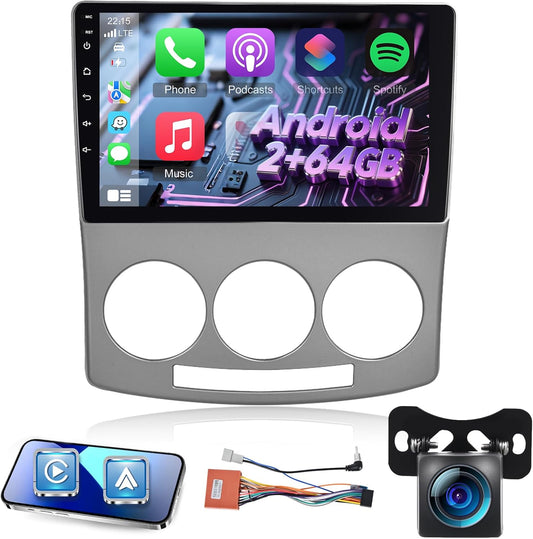 [2+64G]Android Car Radio for Mazda 5 2007-2010 with Wireless Carplay & Android Car - 9 Inch Touch Screen Car Radio with WiFi GPS Mirror Link DSP FM/RDS Radio SWC + AHD Rear View Camera - QUORE