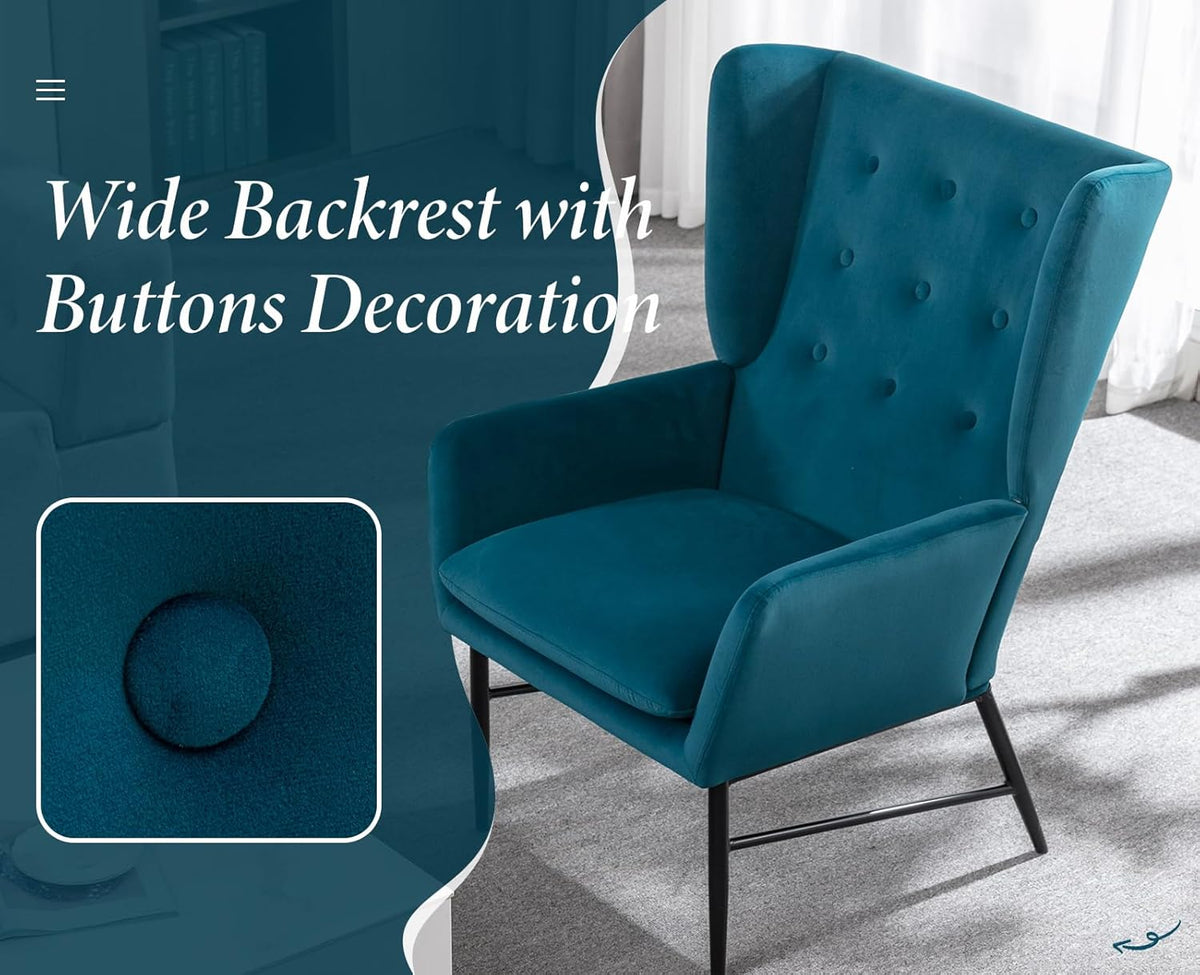 Velvet Accentstoel – Fauteuil – Zetel – Lounge Stoel – Eetkamerstoel – Turquoise – Zachte Fluwelen Bekleding – Stevig Veerkrachtig Zitkussen