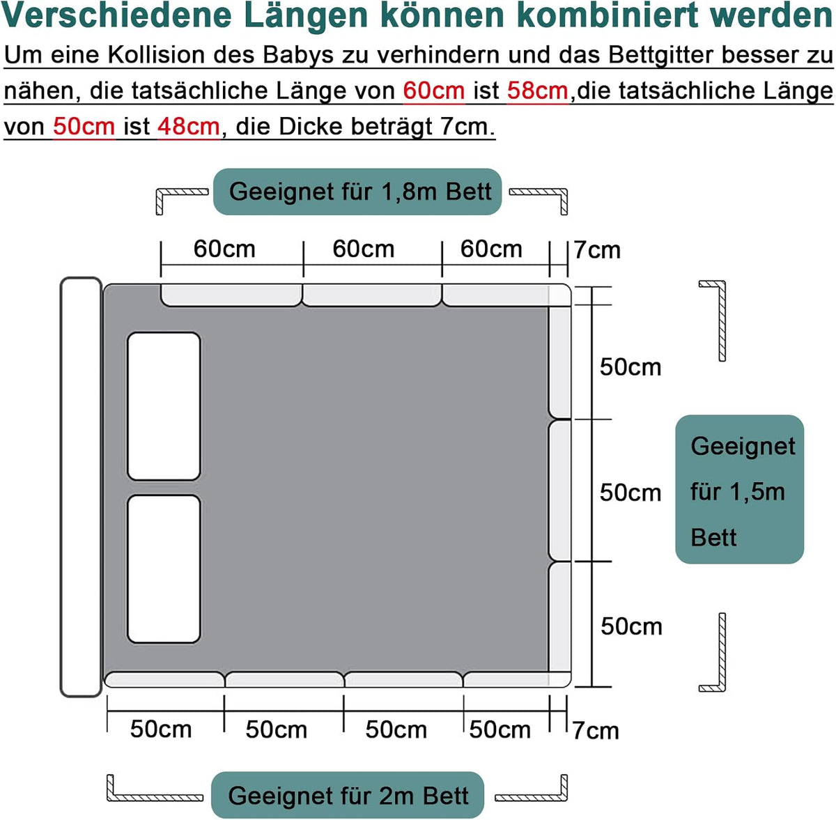 Valbeveiligingshek Kinderbed – Bedhek Peuterbed – Kinderbedbeschermer – Veiligheidshek Babybed – Bedhek Verstelbaar 200 cm – Stevig Metaal – Wasbare Stoffering