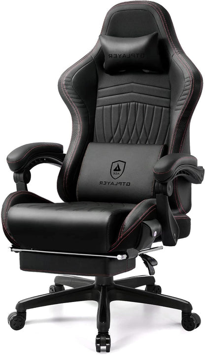 GTPLAYER Ergonomic Gaming Chair, Office Chair, Racing Chair with Footrest and Speakers, Load Capacity up to 150 kg, Black-Red - QUORE