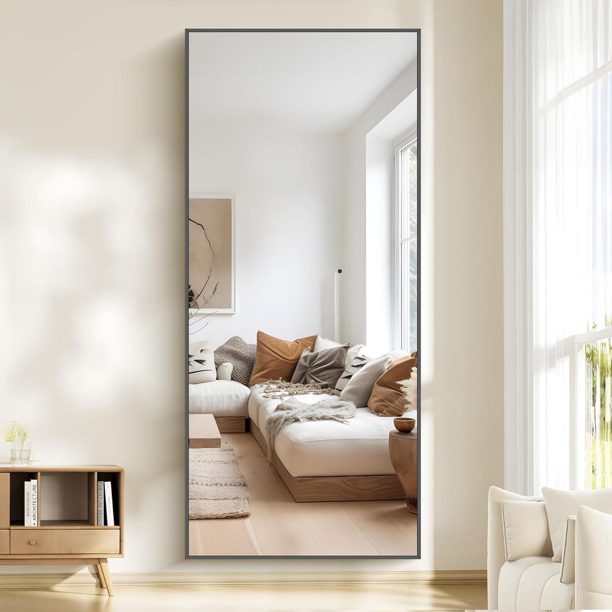 WOLIBEER Grote full-body spiegel, 192 x 85 cm, full-body spiegel met aluminium frame, zwart, rechthoekige wandspiegel, staande spiegel, spiegel voor slaapkamer, woonkamer, kleedkamer, fitnessstudio,
