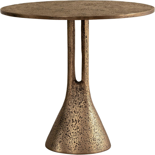 SHYFOY Ronde bijzettafel, 60 cm diameter, vintage brons, tafelblad van glasvezel en gehard glas, retro accenttafel voor woonkamer, slaapkamer en terras, 56 cm hoog