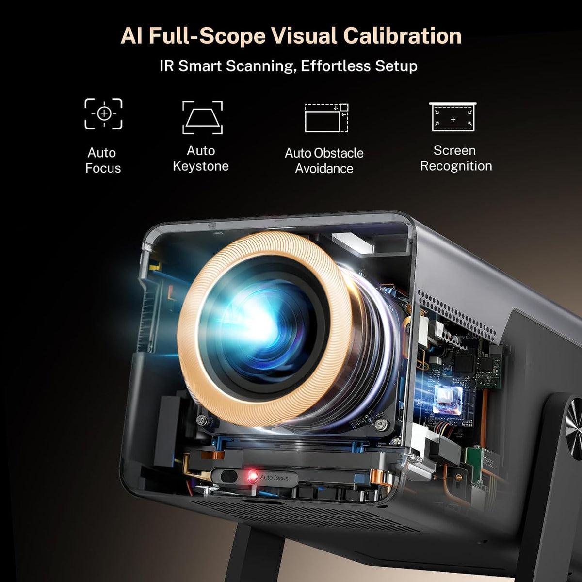 [8K-ondersteuning/2000 ANSI/AI visuele kalibratie] X7 slimme projector met Android 14 OS DoIby, 1080P UHD-projector met Netflix YouTube/AI Auto Focus & Keystone & Obstakel Avoidance/200 inch Display