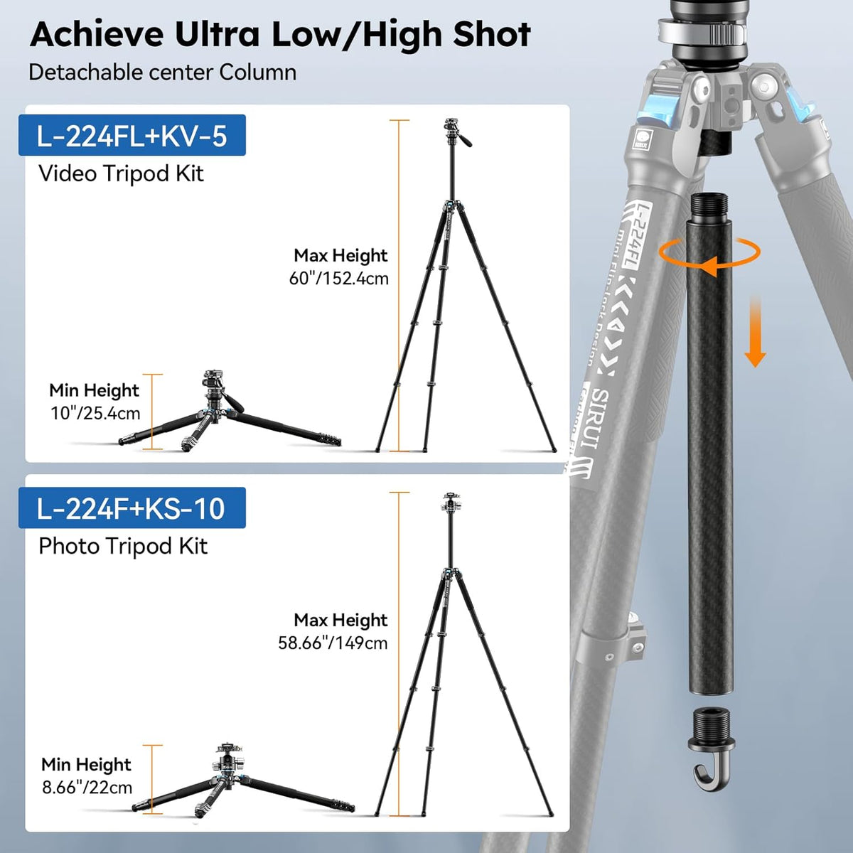 Statief – Reisstatief – Camerastatief – Fotostatief – Videostatief – Koolstofvezel, Vloeistofkop – Lichtgewicht 1,43 Kg, 152 Cm
