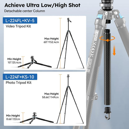 Statief – Reisstatief – Camerastatief – Fotostatief – Videostatief – Koolstofvezel, Vloeistofkop – Lichtgewicht 1,43 Kg, 152 Cm