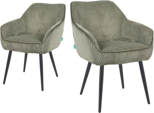 Draaistoel Eetkamerstoel – Stoel – Eetstoel – Zwarte Poten – Groene Bekleding – 360° Draaibaar – Massief Eikenhout Frame