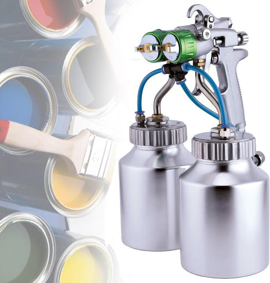 Spuitpistool Met Dubbele Sproeier – Verfspuitpistool – Pneumatisch Pistool – Schilderpistool – Verfspuitmachine – Roestvrijstalen Onderdelen – 1200 Tpm – 1,3 MM Mondstuk Diameter