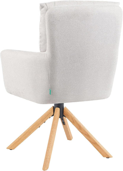360° Draaibare Eetkamerstoel – Draaistoel – Stoel Met Armleuning – Zithoekstoel – Design Eetstoel – Crème Kleur – Natuurlijk Eikenhout Frame – Reset-functie