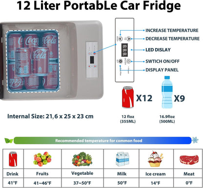 Alpicool C12PT Koelbox, 12 liter, 12 V, mini-koelkast, elektrische compressor, auto, koelkast, camping, vriesbox, klein, draagbaar, voor auto, vrachtwagen, boot, camper, zwart