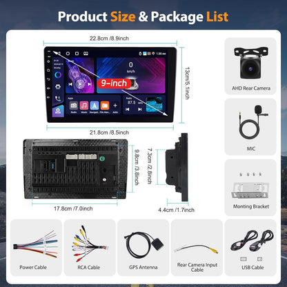 [4G+64G] 2 Din Autoradio Draadloze Apple CarPlay & Android Auto Radio, Motorsi 9'' HD Touchscreen Android Radio met GPS Navigatie/Bluetooth/Mirror Link/SWC/EQ/FM/RDS/Achteruitrijcamera