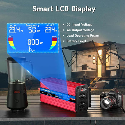 Omvormer 1500W /3000W 24V naar 230V Pure Sinus Volt ETREPOW Auto spanningsomvormer Omvormer Converter Pure Sine Wave Power Inverter DC AC omvormer (Draadloze afstandsbediening, display)