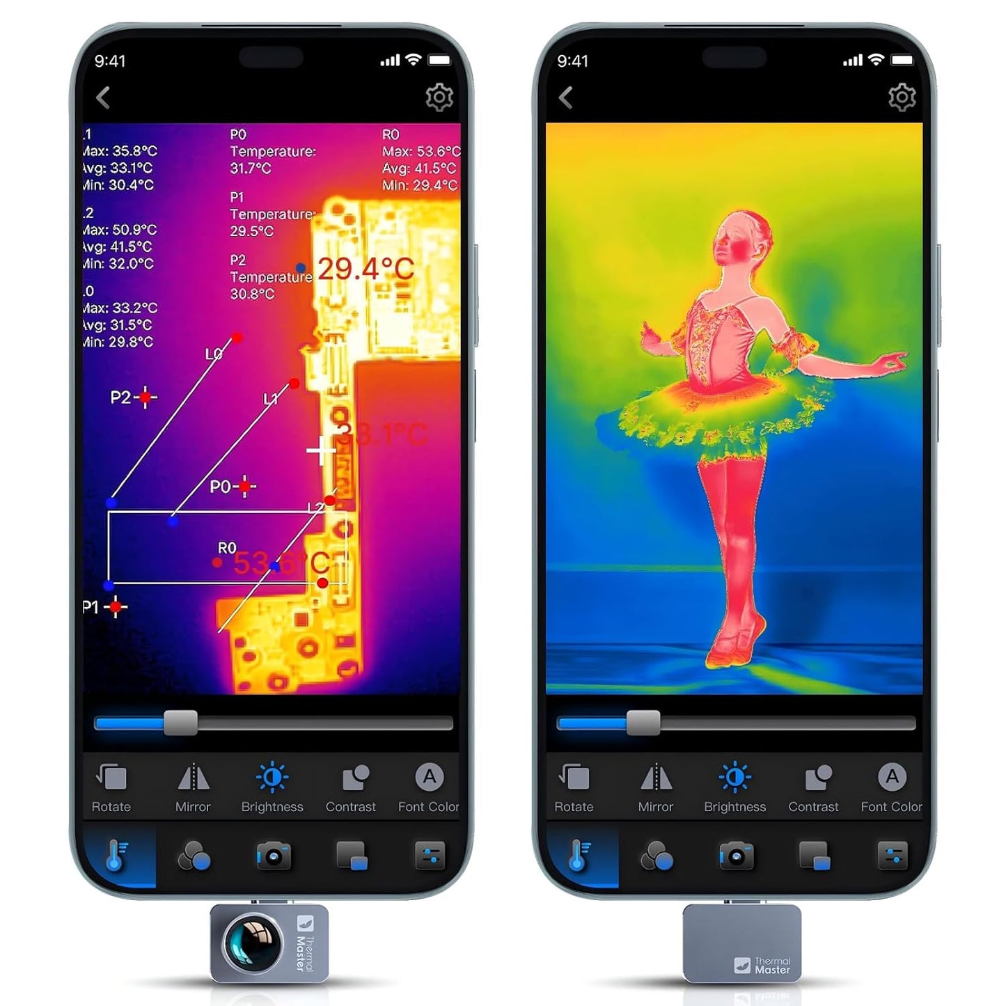 Warmtebeeldcamera Android P2 Pro infrarood camera met macrolens warmtecamera 256 x 192 Super IR resolutie 512 x 384, 1112 °F temperatuurmeting 15x zoom kleinste thermocamera 9 g (P2 Pro