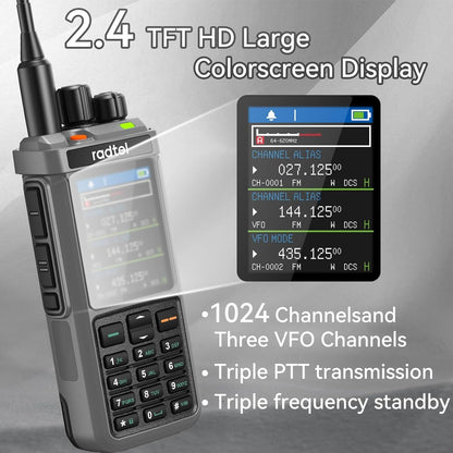 Radtel RT-880G GPS APRS 10 W Ham Radio Walkie Talkie Draagbare CB-radio 1024 kanalen HF SSB Rx met cross-band repeater, 6,5 cm kleurendisplay met programmeerkabel SW/MW-antenne