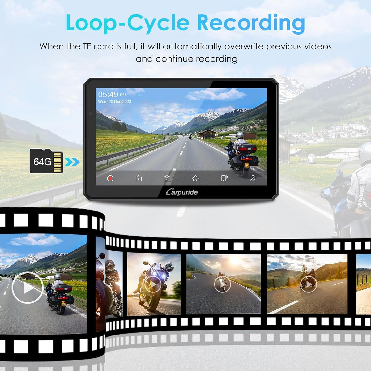 Motorfiets Carplay Scherm – Motor GPS Display – Motor Touchscreen – Draadloze Smartphone Integratie – Motor Dashcam Systeem – 7 Inch Waterdicht IPS Touchscreen – Dubbele 1080P HD Dashcams Voor en Achter