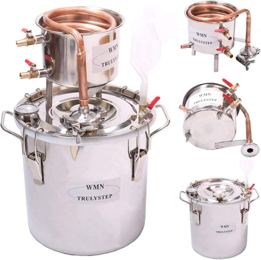 Destilleerset – Alambiek – Distilleerketel – Distilleerapparaat – Destillatieketel – 12 Liter – RVS Ketel met Koperen Koelslang en Thermometer