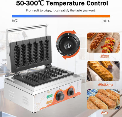 Moongiantgo Máquina Comercial Corn Dog - 6 eenheden 1550 W esdoorn niet oxidabel, temperatuur instelbaar 50-300 °C, temperatuur instelbaar 5 minuten, temperatuur instelbaar van 5 minuten