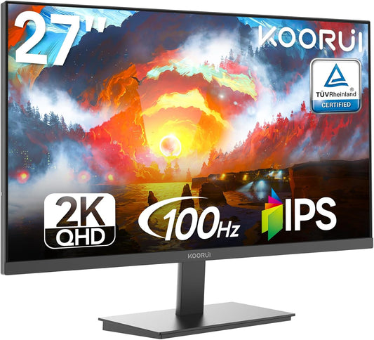 KOORUI 27 inch QHD, IPS Panel 100 Hz, 95% DCI-P3, MPRT 1ms, AMD FreeSync, HDMI 2.0 + DP1.4, Tilt and VESA Compatible, Ideal for Home Work and Entertainment, Black - QUORE