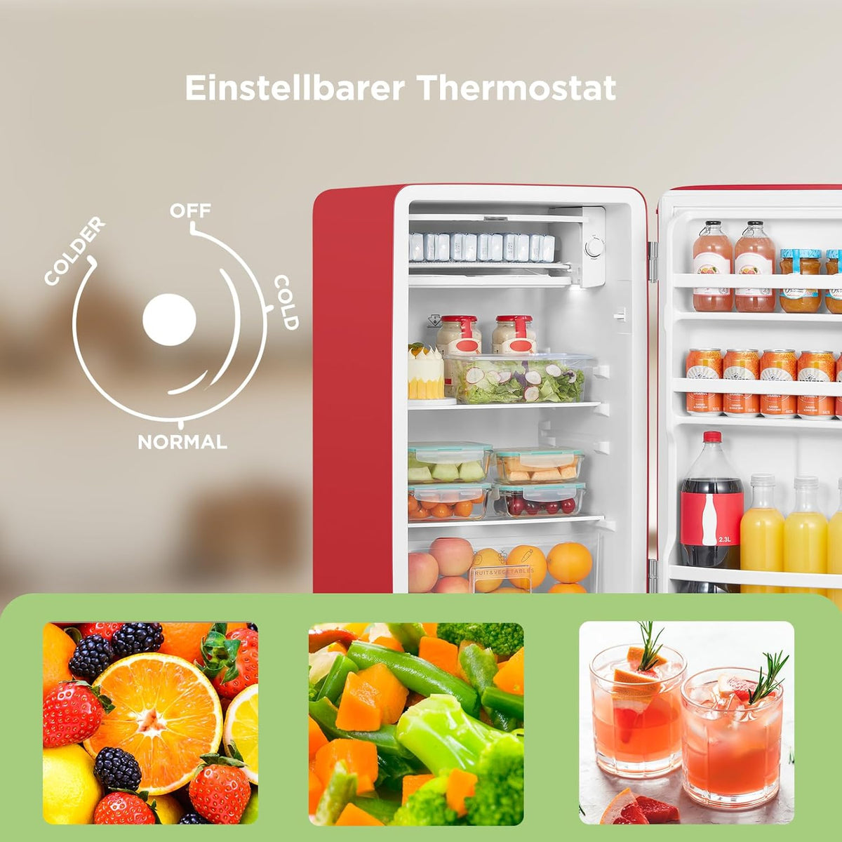 Mini Koelkast – Kleine Koelkast – Retro Koelkast – Tafelkoelkast – Mini koelkast – 93 Liter Inhoud – Instelbare Thermostaat