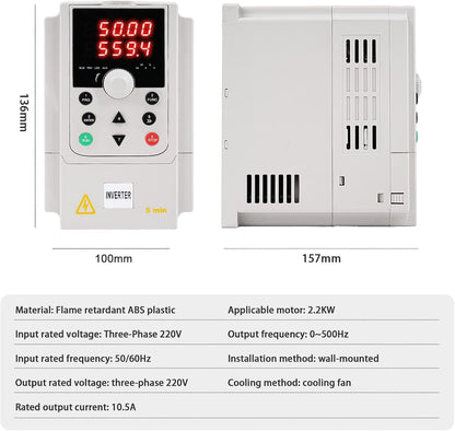 Jadeshay 220 V 1,5 kW zonne-PV-omvormer, 1-fasen-ingang, 3-fasen-uitgang, waterpomp-/ventilator-frequentieomvormer (2,2 kW)
